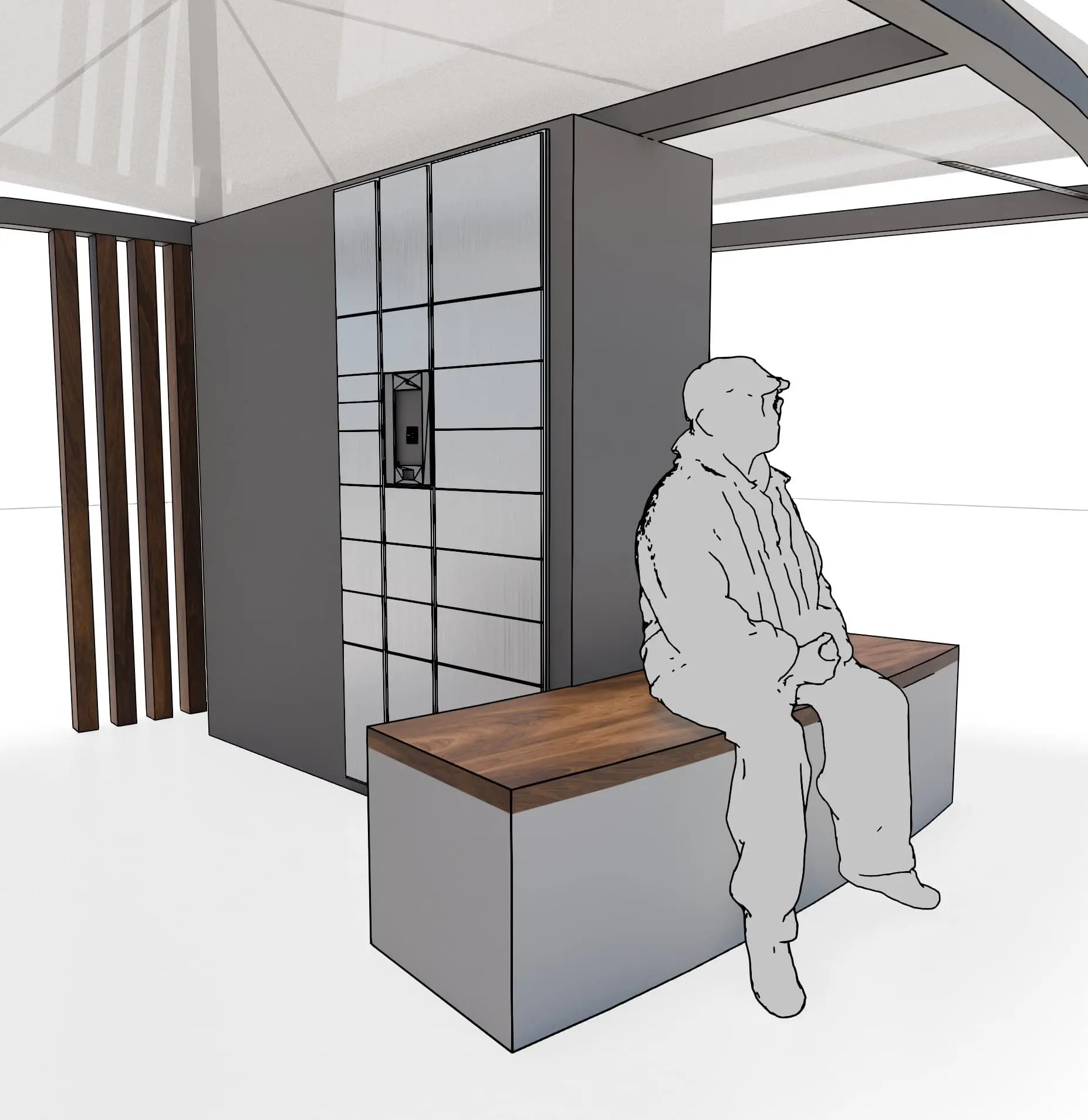 Integrated wooden bench detail