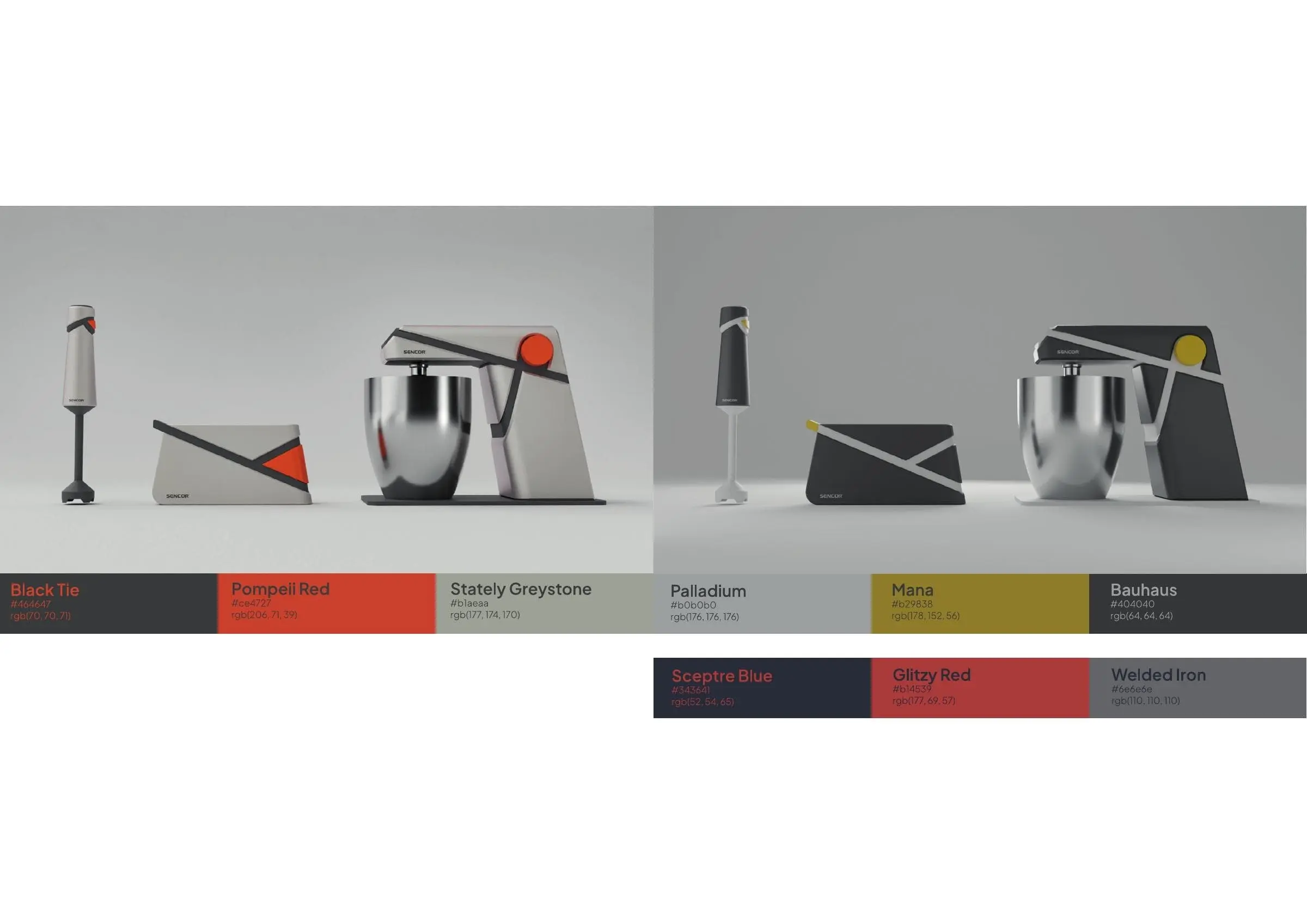 Colour variants explored for the range