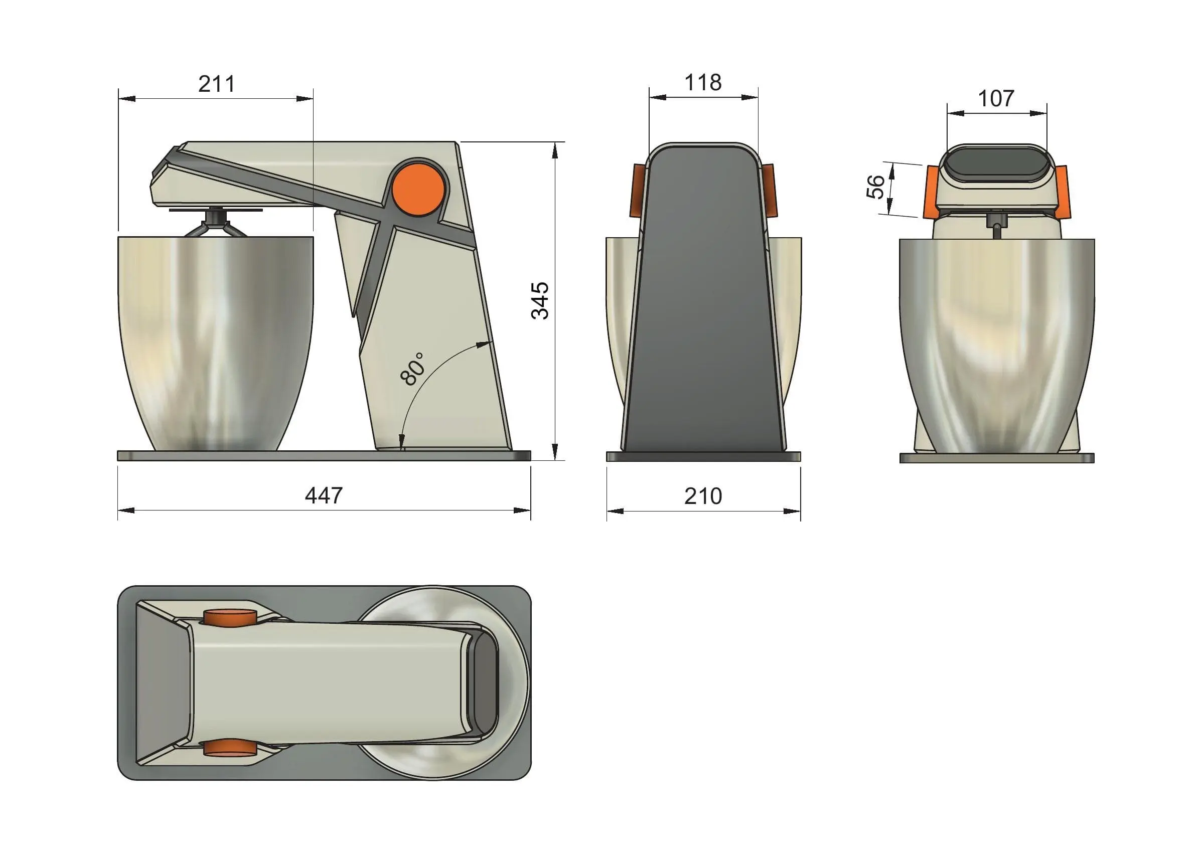 Technical drawing of the food processor